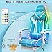 RGB Gaming Chair with Bluetooth Speakers and LED Lights Cute Massage Computer Gaming Chair with Footrest High Back Music Video Game Chairs with Lumbar Support for Kids Girl Kawaii Light Blue and White