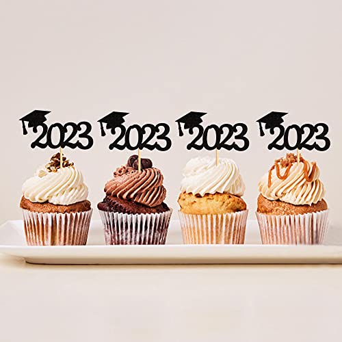 Cyodoos Graduation Cupcake Toppers 2023, Food/Appetizer Picks For Graduation Party Mini Cake Decorations, 2023, Cupcake Toppers, Graduation 48 Pieces (Black) #TOP3