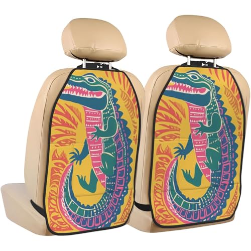 Vintage Crocodile Car Seat Back Kick Protectors,2 Pack Kick Mats with Storage Pockets for Vehicles to Protect from Dirt Mud Scratches