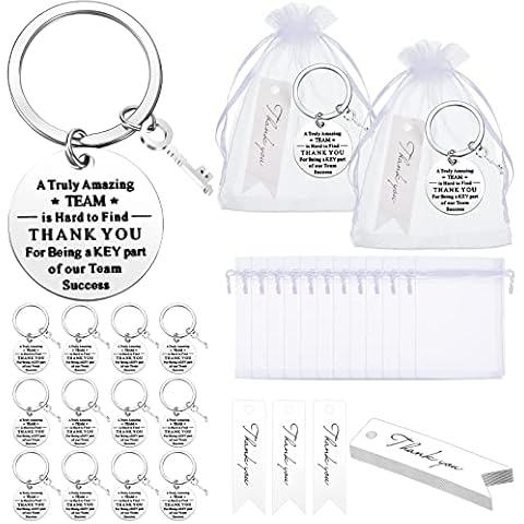 Yinkin 36 Pcs Employee Appreciation Gifts Thank You Coworker Keychain Gifts with Organza Bags and Thank You Cards (White) Cover