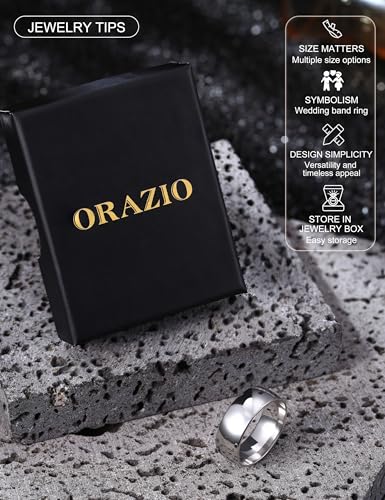 Image of ORAZIO Stainless Steel Rings for Men Women 6MM 8MM Wedding Band Rings Silver /Black /Gold Domed High Polished Basic Wedding Bands Comfort Fit Size 6-14