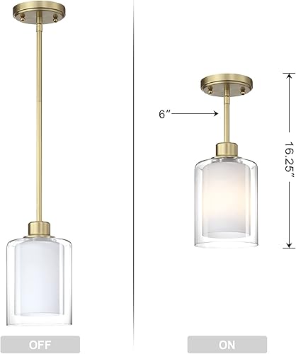 Miniatura 7 de Paquete de 2 lámparas colgantes de isla de cocina para interiores, lámpara colgante de 5 pulgadas de vidrio esmerilado transparente, acabado de