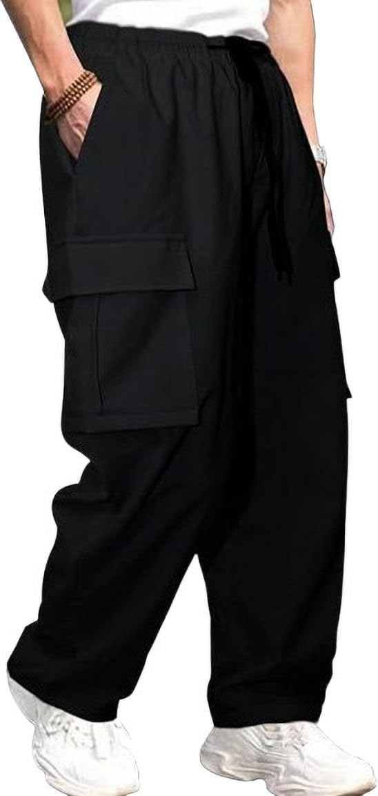 Men's Loose Mid Rise Casual Trousers Pants (A-Blk-PLN_Blk-Mkdi_Loose_Lwr_M_BAZ) - Review, Price and Buying Guide