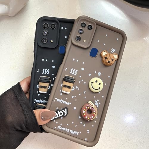 Image of COLORflow Back Cover Compatible with Samsung Galaxy M31 / F41 / M31 Prime | Cute Fun Cartoon 3D Ball Coffee Silicone Case (Black) | Designer Camera and Body Protected Back Cover