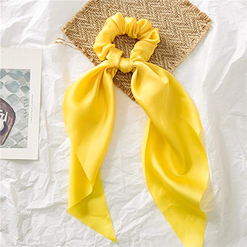 NO LOGO LMY-TOUDAI? Solid Color Long Satin Ribbon Scrunchie Ponytail Holder Elastic Hair Band For Women Gum Hair Bow Scarf Women Girls Hair Accessories (Color : Yellow)