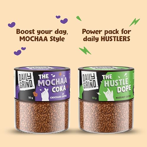 Image of DAILYGRIND Hazelnut & Chocolate Mochaa Instant Coffee 50g Each (Pack of 2) | Freeze-Dried Pure Arabica Coffee Granules |For Mochas, Espresso, Cappuccino, Latte, Frappes | Hot & Cold Coffee - 50 Cups