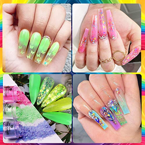 Saviland 12 Colors Dip Powder Set - Glitter Neon Dipping Nail Powder For Starter, Nail Salon No Nail Lamp Needed For French Nail Manicure Nail Art #TOP3
