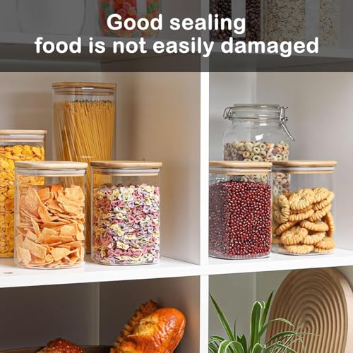 Image of Square Glass Food Storage Containers with Airtight Bamboo Lid, 1200 ml Thickened Coffee Storage Jars for Home Kitchen, Pantry, Spices, Snack set of 6(6, SQUARE BAMBOO LID GLASS JAR 1200 ml -)