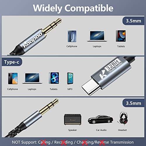 KOOPAO USB C to 3.5mm Audio Aux Jack Cable, 2-in-1 Type C Adapter to 3.5mm Headphone Car Stereo Cord with Male to Male AUX Cord for iPad Pro 2018 Google Pixel 2 3 XL Moto Z and Galaxy Huawei 1.2m