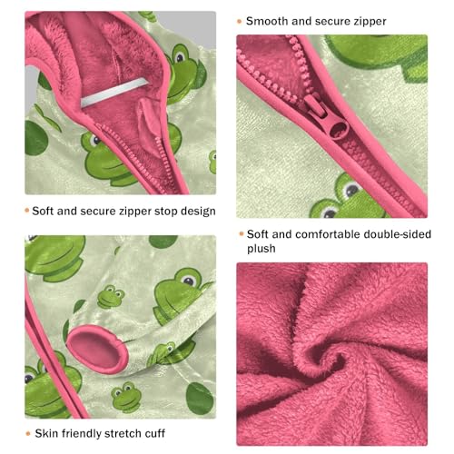 OTVEE Green Frog Pattern Kids Hoodie Jacket Fall Spring Full Zip Warm Outwear Coat3