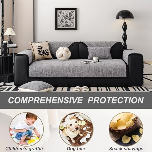 Tielag Sofa Überzug 1 2 3 4 Sitzer, Chenille Couch Überzug, Sofaschoner rutschfest, Sofabezug L Form, Sofadecken für Sitzfläche Washable, Grau, 90 x 160 cm