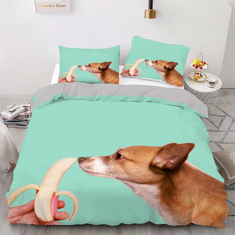 Housse de couette 90x190 microfibre 110g de qualité motif chien cyan