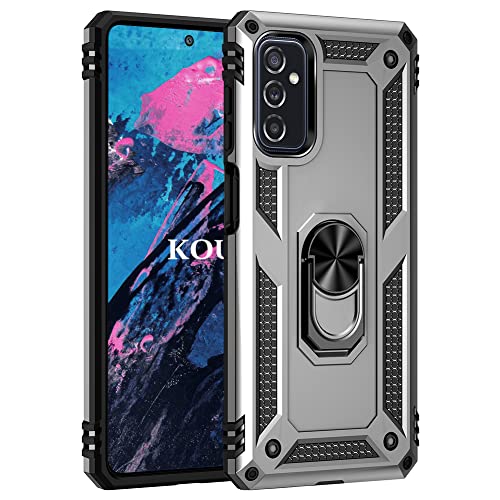 KOUYI Funda para Samsung Galaxy M52 5G, Armor Militar Carcasa con 360 Anillo iman Soporte Hard PC y Silicona TPU Bumper antigolpes Fundas Carcasas Case con Kickstand para Samsung Galaxy M52 5G (Plata)
