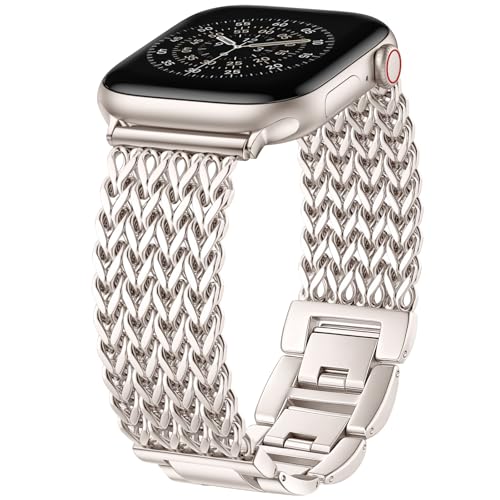 Metal Band Compatible with Apple Watch Bands for Women 40mm 41mm 42mm 38mm 44mm 45mm 46mm 49mm, Dressy Stainless Steel Link Bracelet, Designer Strap for iWatch Series 11/SE/10/9/8/7/6/5/4/3/