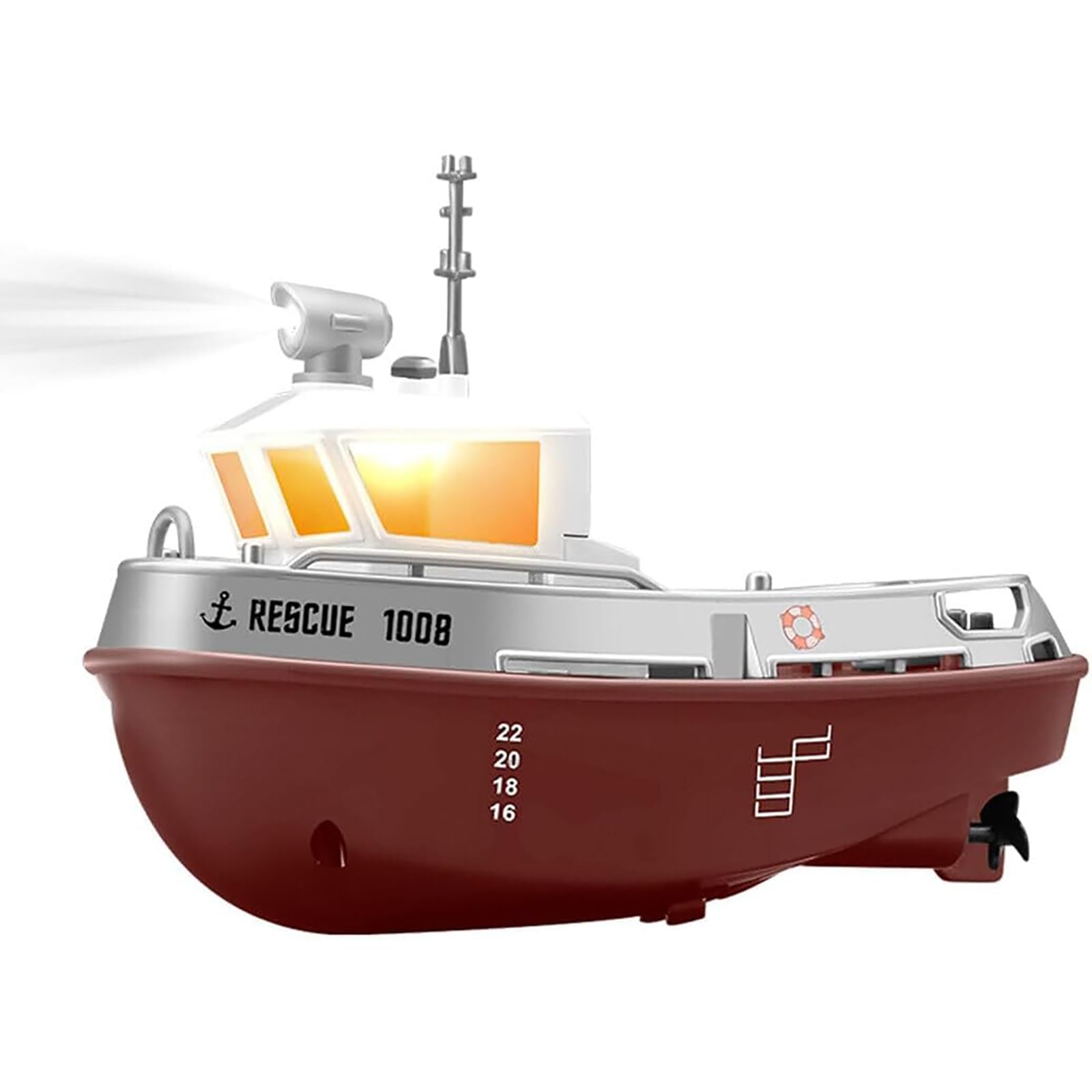 Łódź elektryczna RC ze światłami, 5km/h 1/144 Skala 2.4GHz Szybki model zdalnie sterowanego holownika RC do jezior, basenów i rzek - RTR