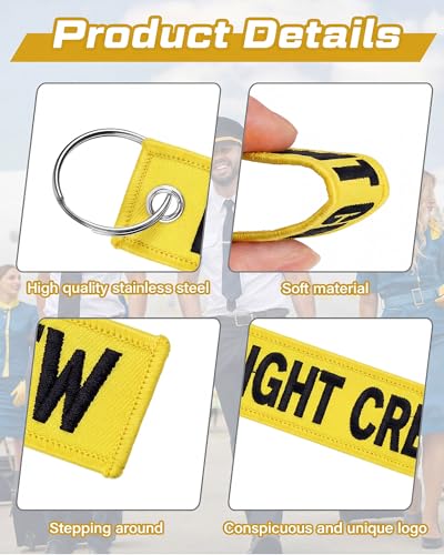 Image of Junkin 12 Pcs Flight Crew Keychain Airplane Aviation Keychain Flight Crew Luggage Tags Embroidered Key Ring