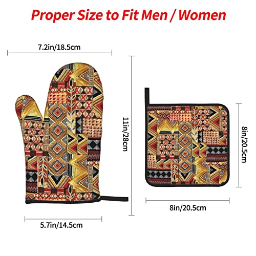 African Textile Patchwork Printed Oven Mitts And Pot Holders Set Of 4 Heat Resistant Non-Slip Waterproof Oven Gloves For Grilling Bbq Cooking Baking Kitchen Microwave Pizza #TOP3