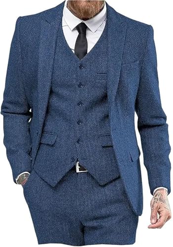 Men 3-Piece Classic Tuxedo Tweed Wool for Wedding (Blazer + Vest + Trousers)