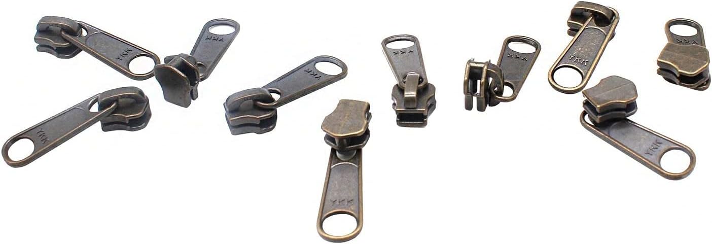 #5 YKK Continuous Antique Brass Black Zipper Chain - 10pcs #5 Non-Locking Long Pull Sliders Per 5 Yards - Color Black - Choose Your Length - Made in The United States (5 Yards & 10 Sliders)