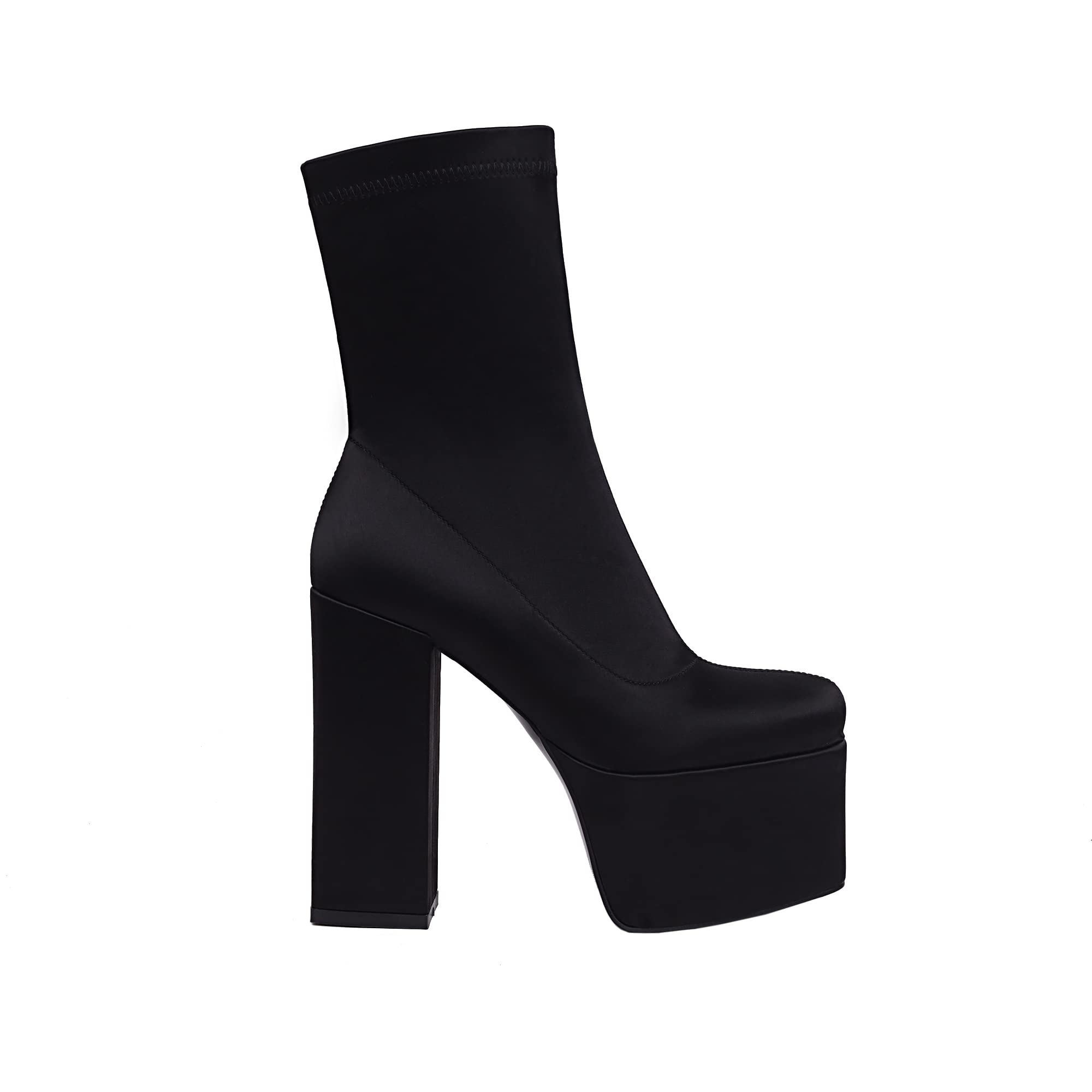 vivianly Women's Platform Ankle BootsHigh Chunky Heel Mid-Calf Boots