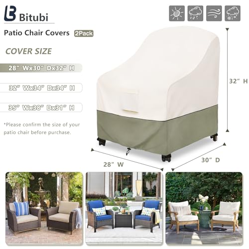 Image of Bitubi Waterproof Patio Chair Covers, Lounge Deep Seat Cover Fits Up to 28W x 30D x 32H inch, Heavy Duty Outdoor Lawn Patio Furniture Cover (2 Pack, Beige)