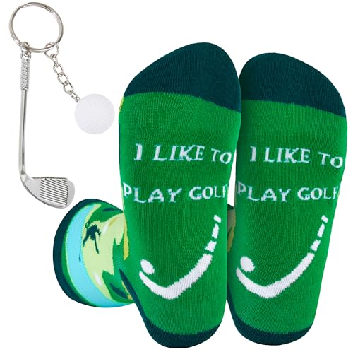 Get Trend Calcetines Hombre Divertidos con Llavero, Set Calcetines Graciosos Transpirable con Diseños Deportivos, Regalo Originales (7/12 UK, Verde Golf)