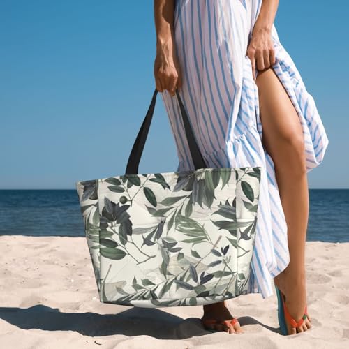 Large Capacity Beach Bag Waterproof Pool Tote for Gym Swimming Camping Carry On Bag Cute palm tree leaves Print3