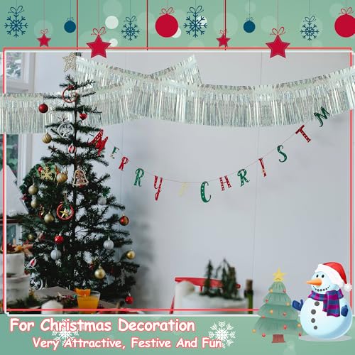 Image of 4 Pack Each 10 Feet Glitter Silver Parade Float Decorations for Trailer Car, Glitter Foil Fringe Metallic Tinsel Streamers Banner Garland for Graduation Weeding Homecoming Birthday(Glitter-Silver)