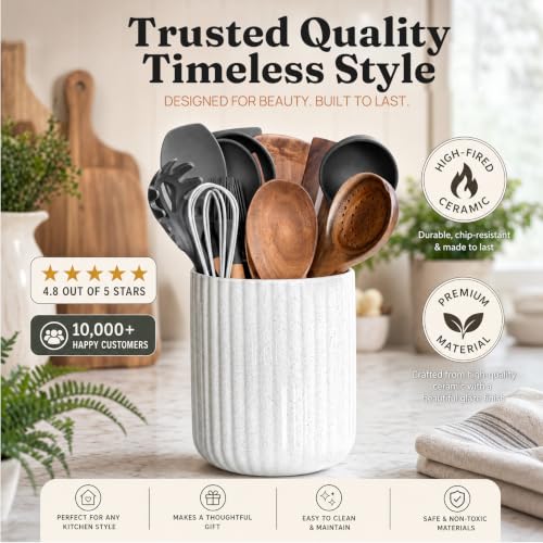 Image of Large Ceramic Utensil Holder, 7.2'' Utensil Crock for Kitchen Counter