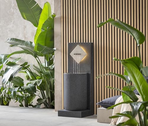 Dehner Gartenbrunnen Triton, Terassenbrunnen frostbeständig, Brunnen für Außen, mit LED Beleuchtung, ca. 96.5 x 36.5 x 33.5 cm, Polyethylen, schwarz