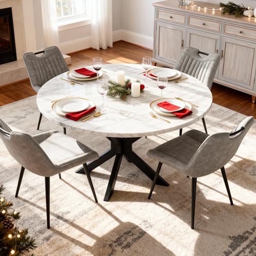 Jocisland 45" Marble Top Round Dining Table and Chairs for
