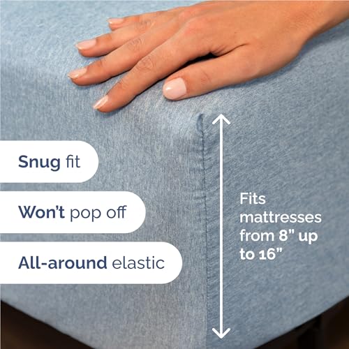 Image of Full 6 Piece Bed Sheet Set - Breathable & Cooling Sheets - Heathered Blue | Ultra-Soft Hotel Luxury Bedding Set with 8-16 Inch Deep Pockets, 1 Flat & 1 Fitted Sheet & 4 Pillowcases, Wrinkle & Fade Free