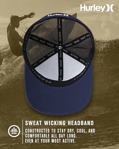 Image of Hurley Mens Trucker Hat - Lightweight Breathable Stretch Mesh Back Curved Bill Baseball Cap with 3D Front Icon Logo