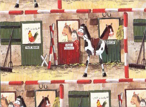 Alex ClarkArt Horses and Stable Flat Gift Wrapping Paper"Alice's Stable" 3 Sheets 19.5 in x 27.5 in
