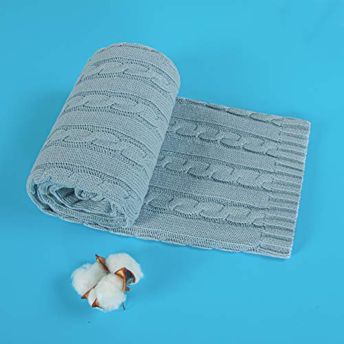 Image of NTBAY 100% Pure Cotton Cable Knit Toddler Blanket, Super Soft Warm Breathable 30x40 Baby Blanket for Crib, Stroller, Nursery, Travel, Newborn, 30x40 Inches, Baby Blue