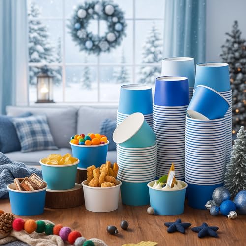 Image of Nuenen 300 Pcs 8 oz Summer Ice Cream Paper Cups Bulk Disposable Dessert Cups Solid Color Paper Dessert Bowls for Snack Sundae Spring Party Favors Ice Cream Bar Supplies (Winter Blue)