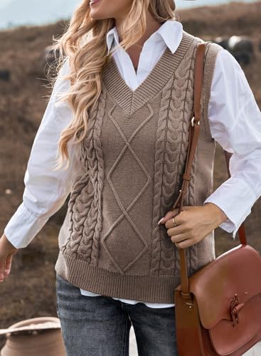 Image of EVALESS Oversized Sweater Vest for Women V Neck Sleeveless Solid Color Loose Pullover Sweater