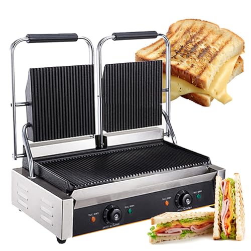 KLYDBMYT Prensa para panini, sandwichera para Interiores, con Ajuste de Temperatura, Parrilla Antiadherente para Carne, con Bandeja de Aceite extraíble, para Verduras y Carnes, 813A-110V