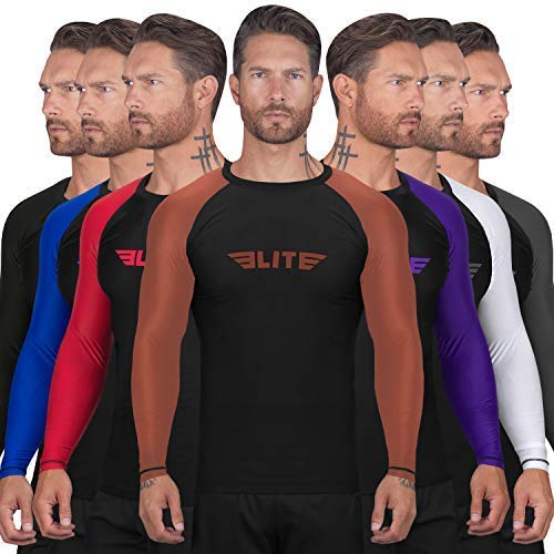 Elite SportsMen's Jiu Jitsu BJJ Rash Guard, Long Full Sleeve Compression Shirt for Sports Nogi Training