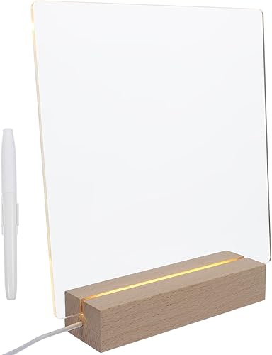 Operitacx Tablero acrílico de borrado en seco tablero de mensajes tableta de acrílico LED soporte Awith para escritorio oficina hogar escuela 1 juego