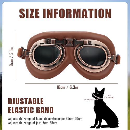 Bohrma 1Pcs Retro Hundebrille, Winddicht Hunde Brille, Sonnenbrille Brille Hund UV-Schutz, Haustier-Sonnenbrille mit verstellbaren Riemen, Hundesonnenbrille für Mittel Große Hunde, leicht anzubringen