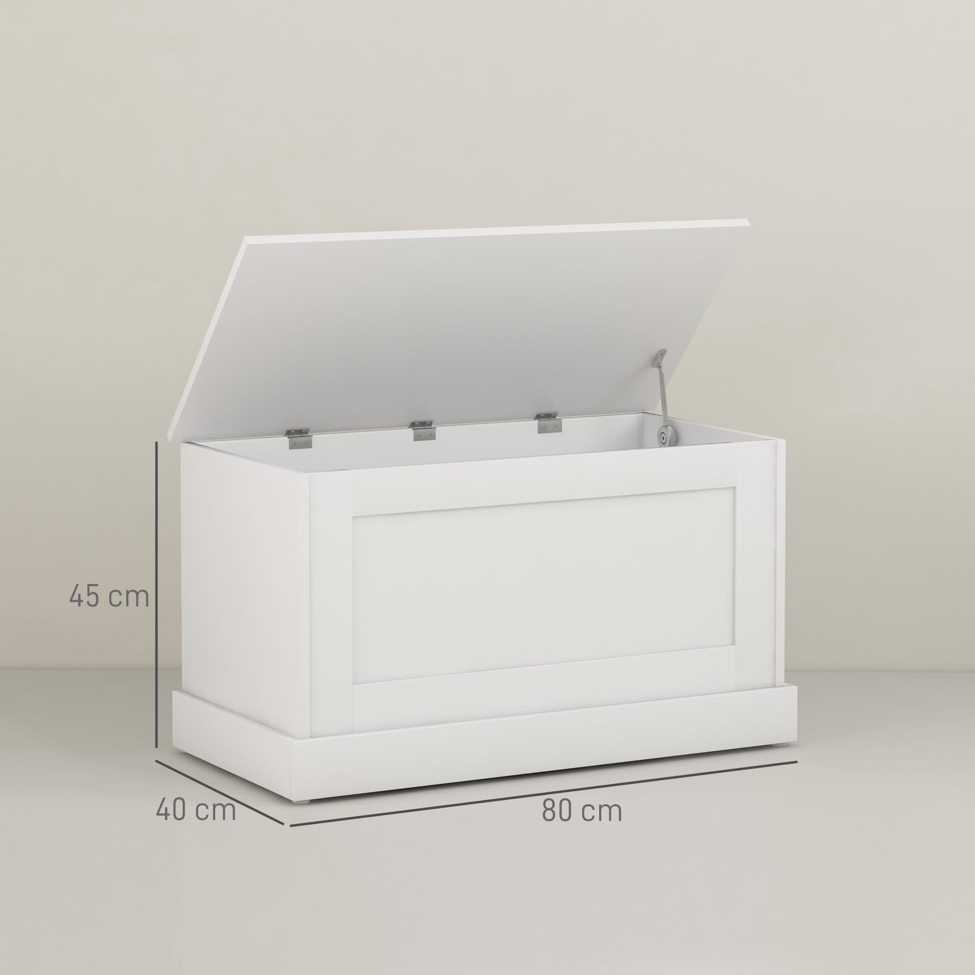 HOMCOM Coffre de Rangement, Coffre à Jouets en Bois, avec charnière de sécurité, pour Salon, entrée, 80 x 40 x 45 cm, Blanc