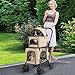 COSTWAY 3 in 1 Hundewagen, Hundebuggy 2 Etagen mit Netzfenstern & Taschen & Polstern, Oxford & Metall, Haustiere Buggy bis 16 kg, Hundebox Transporttasche klappbar, für Hunde Katzen Haustiere (Beige)