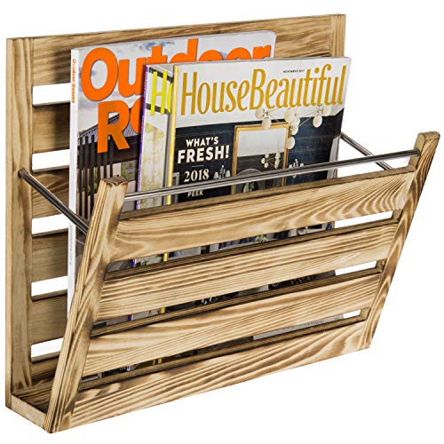 MyGift Wall Mounted File Folder Basket Burnt Wood Mail & Magazine Holder Rack
