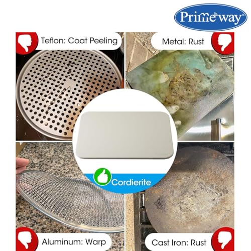 Image of Primeway Cordierite 30x38cm Natural Sturdy Baking Stone for Oven | Barbeque | Grill | Bake Cookies Bread Crispy Pizza on BBQ Grilling Stone | Stores heat | Rectangular | 10mm Thickness | 15x12 inches