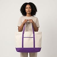 Vista 5 de Bolsa extragrande con cremallera – Bolsa de lona morada resistente para picnic, playa o compras – Bolsa de lona de algodón resistente, de calidad