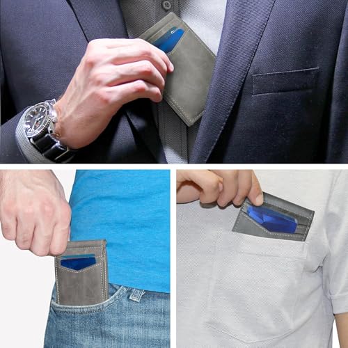 Vintage Genuine Leather Wallet for Men RFID Blocking Ultra Thin Money Clip Front Pocket Design (Slate Gray)3