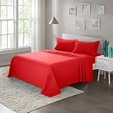 ARTALL Soft Microfiber Bed Sheet Set 3-Piece with Deep Pocket Bedding - Twin, Red