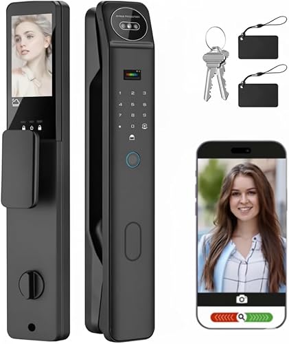 Cerradura de puerta inteligente con reconocimiento facial e intercomunicador de video, huella digital de entrada sin llave, control de aplicación