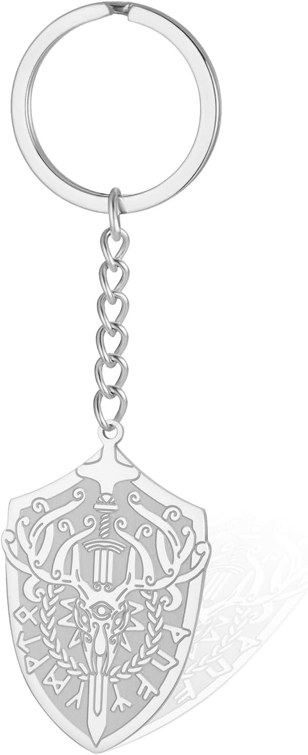 LGBBTI Viking Keychain Stainless Steel Norse Deer Runes Antler Pendant Vintage Amulet Keyring Jewelry Gift for Men, Silver